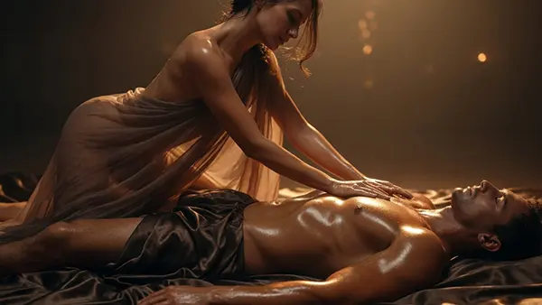 Sinnliche Berührung bei einer Body-to-Body oder Tantramassage im Massagesalon in Zürich