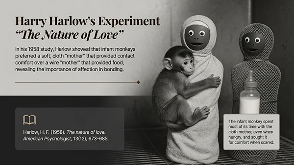 Harry Harlow's experiment "The nature of love" Harry Harlows Experimente an Rhesusaffen – wissenschaftliche Erkenntnisse zur Bedeutung von Berührung, erklärt im Kontext von Spa Sensuel nahe Zürich