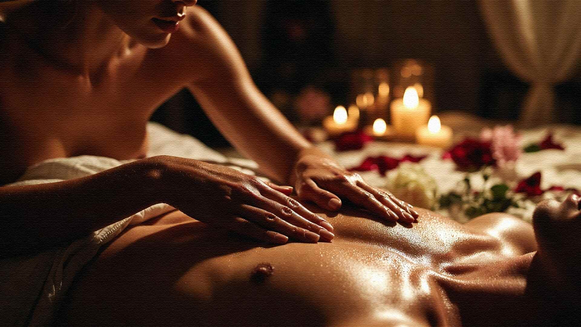 Sinnliche Atmosphäre im Massagestudio für eine entspannende erotische Massage